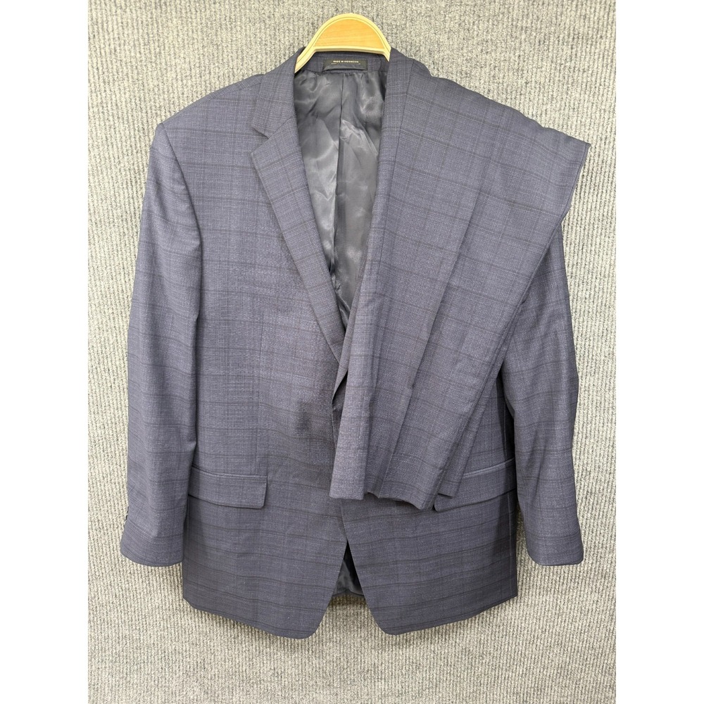 Windowpane Reda 1865 Wool 2‎ Piece Suit 48L/43L Blue Black Modern Fit